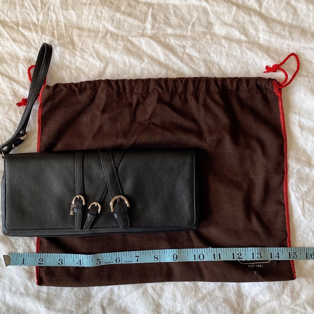 Coach Clutch/Wristlet Black Leather with Silver tone Buckle Detail - Picture 2 of 9